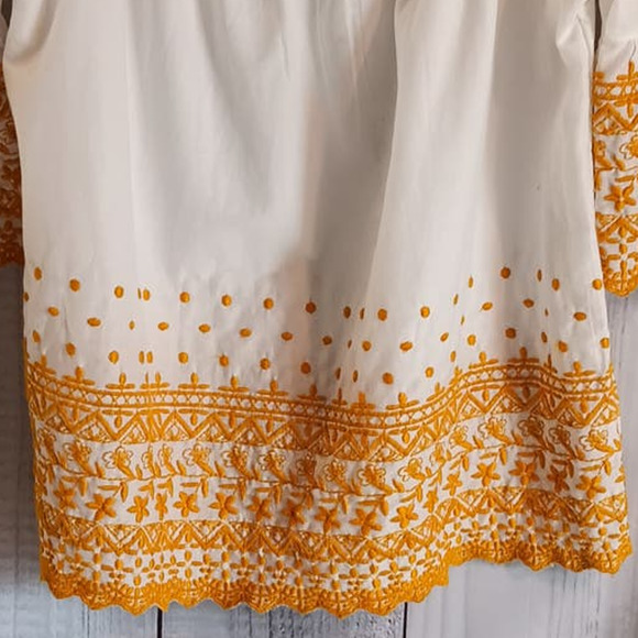Maurices | White & Yellow Floral Embroidered Off-Shoulder Half Bell Sleeve Top - Picture 3 of 9